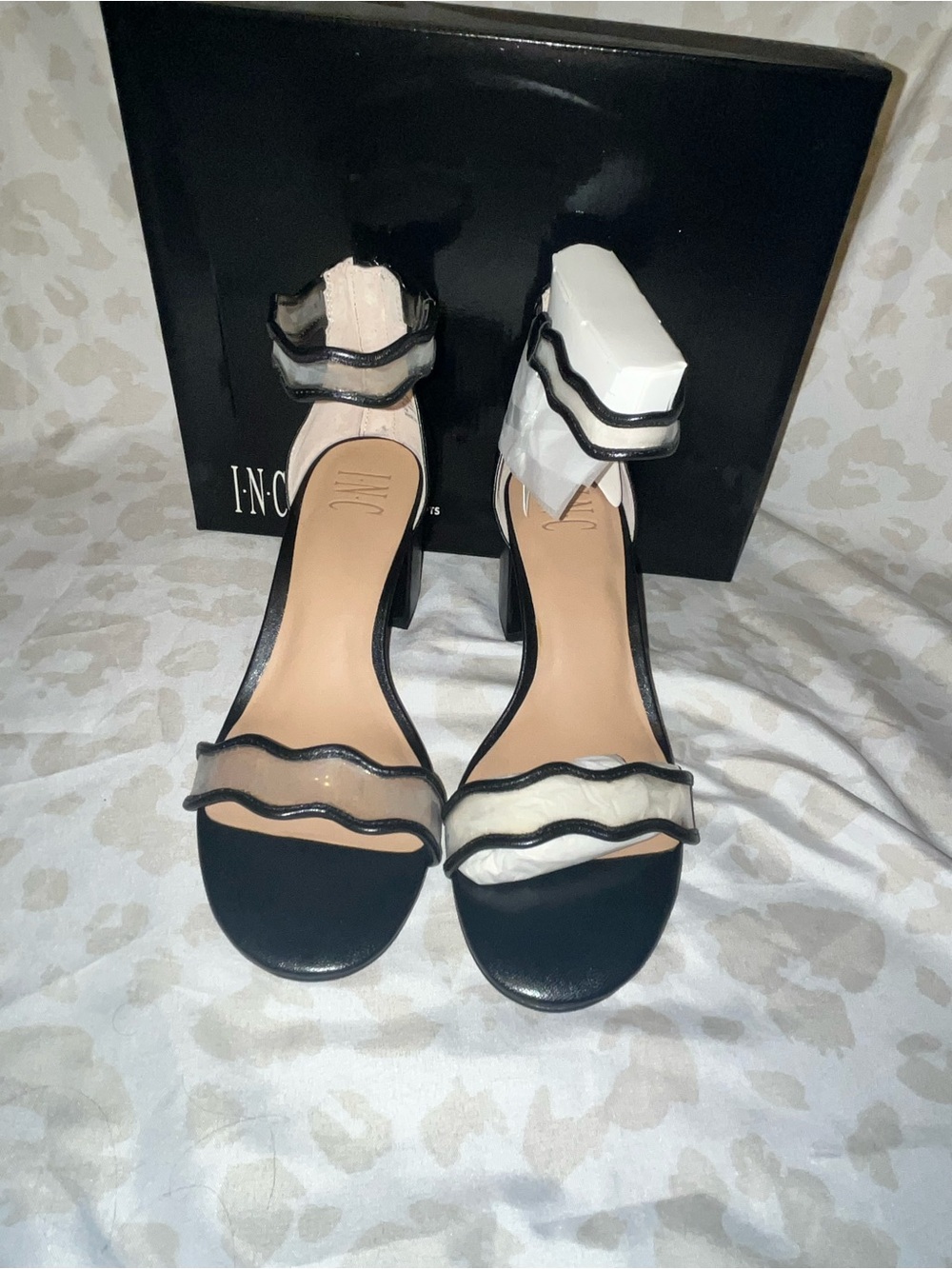 I.N.C Black and Clear Wave Strap Block Heel Sandals